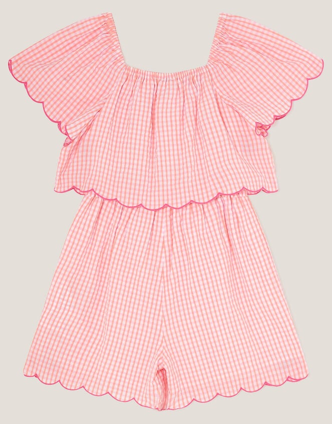 Floral Embroidered Gingham Playsuit, Pink (PINK), large