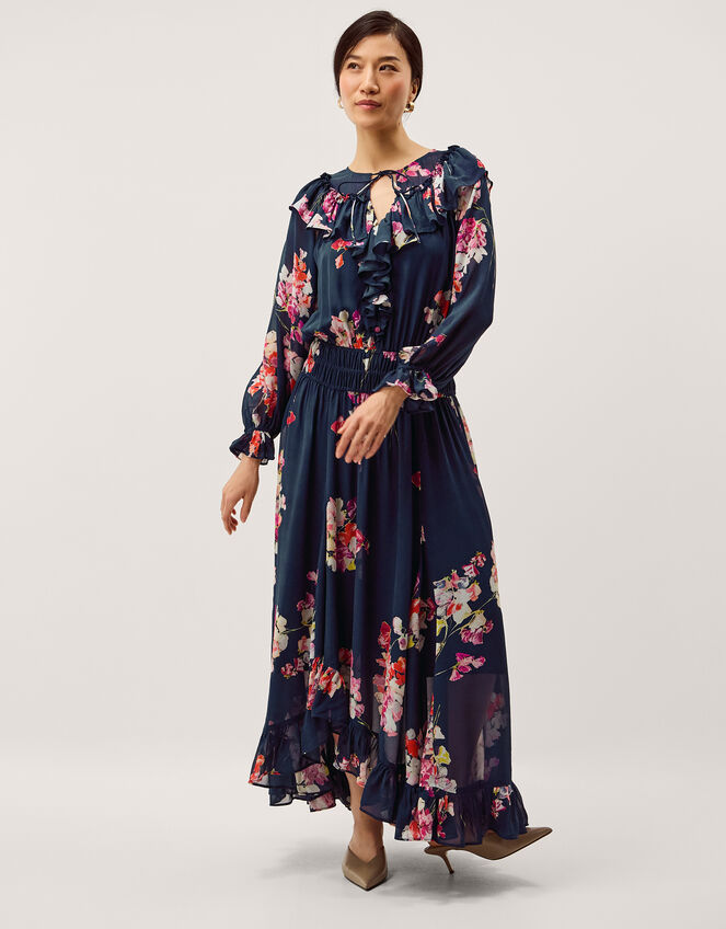 Amber Floral Ruffle Maxi Dress, Blue (NAVY), large