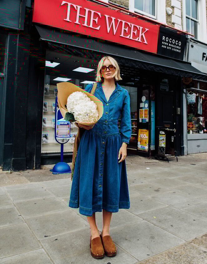 Tamsin Button Denim Midi Dress, Blue (DENIM BLUE), large