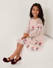 Floral Embroidered Scallop Tiered Dress, Cream (CREAM), large