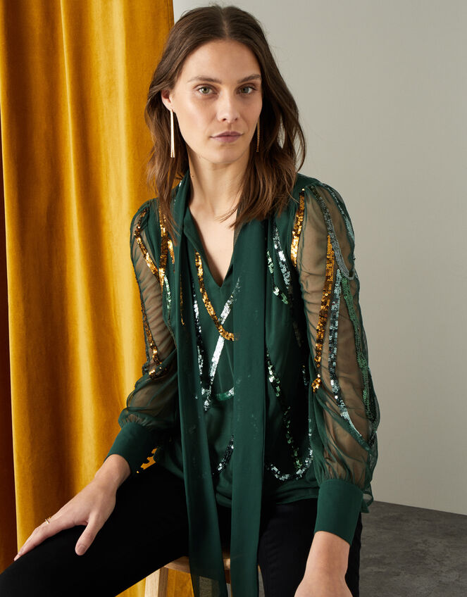 Lydia Embellished Long Sleeve Blouse , Green (GREEN), large