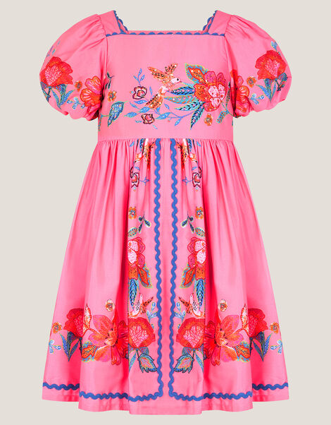 Aurelia Tropical Floral Puff Sleeve Dress, Pink (PINK), large