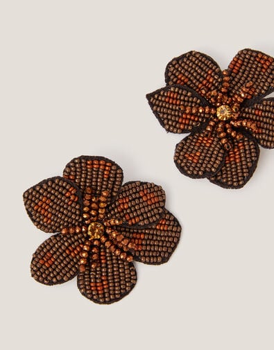 Beaded Flower Statement Stud Earrings, , large