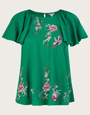 Jenny Embellished Flutter Sleeve T-Shirt, Green (GREEN), large
