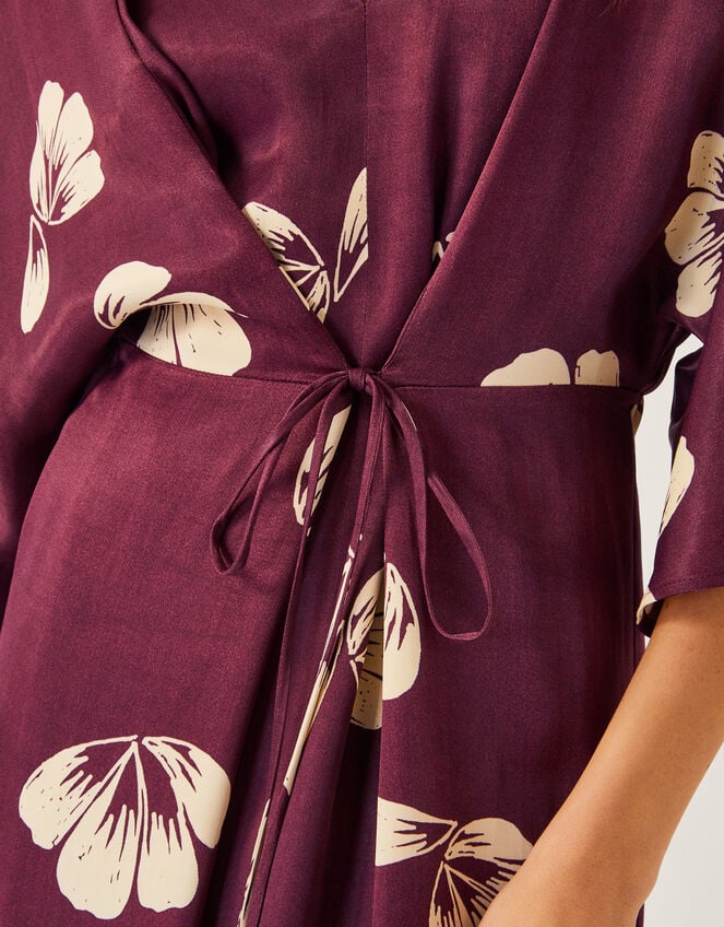 Roz Floral Midi Wrap Dress, Red (BURGUNDY), large