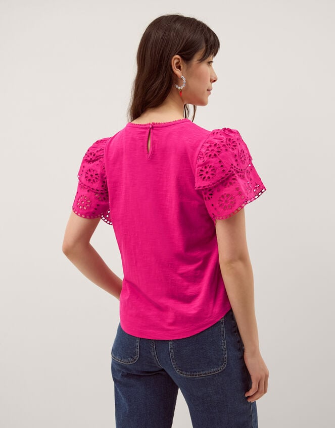 Bev Broderie Sleeve Jersey T-Shirt, Pink (PINK), large