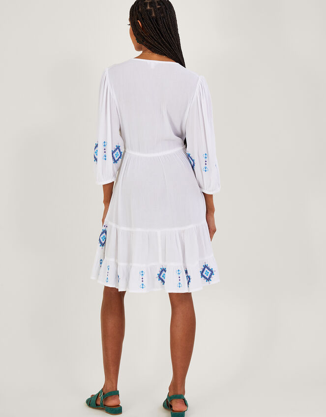 Geometric Diamond Embroidered Kaftan Dress in LENZING™ ECOVERO™, White (WHITE), large