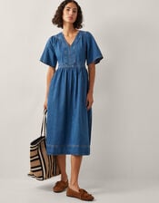 Lydia Short Sleeve Denim Midi Dress, Blue (MID INDIGO), large