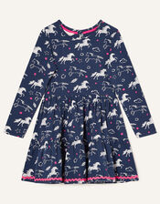 Lana Horse Print Jersey Dress, Blue (NAVY), large