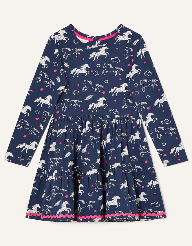 Lana Horse Print Jersey Dress, Blue (NAVY), large
