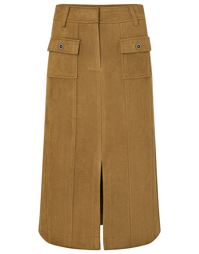 Sally Suedette Midi Skirt, Tan (TAN), large