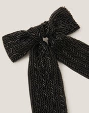 Beaded Bow Hair Clip, Black (BLACK), large