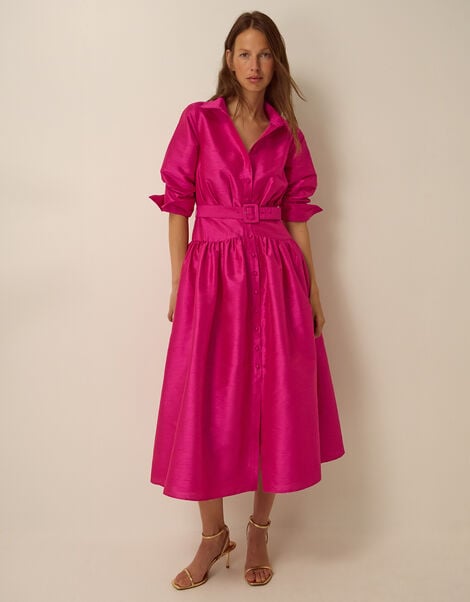 Poppy Belted Midi Shirt Dress, Pink (PINK), large
