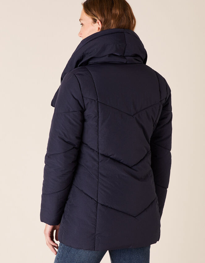 Dhalia Short Padded Coat in Recycled Fabric, Blue (NAVY), large