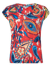 Nelly Linen Print T-Shirt , Red (RED), large