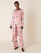 Floral Print Short Jersey Robe, Pink (PINK), large