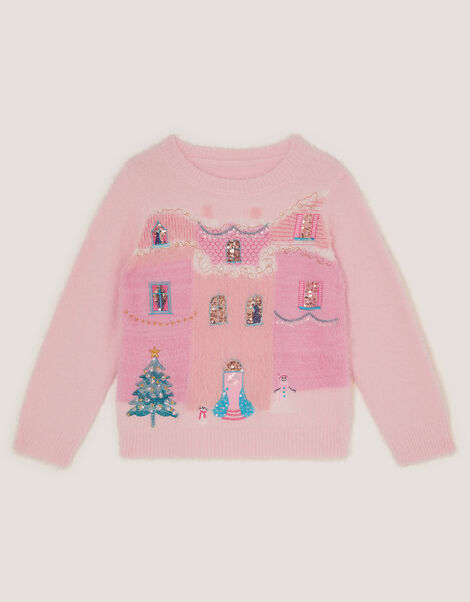 House Scene Knit Christmas Jumper, Pink (PINK), large