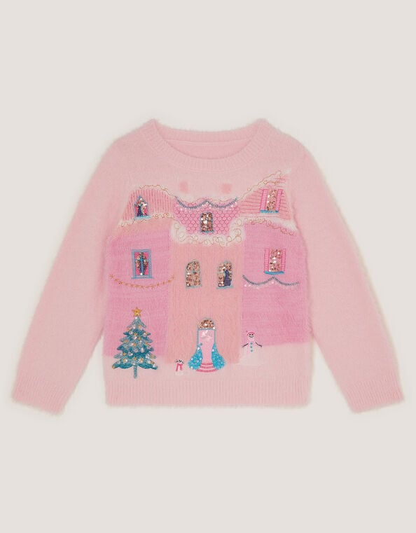 House Scene Knit Christmas Jumper, Pink (PINK), large