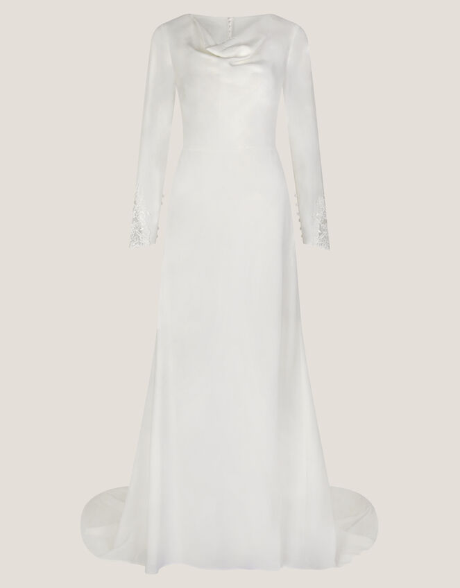 Aleah Long Sleeve Cowl Lace Bridal Dress, Ivory (IVORY), large