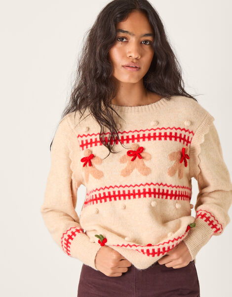 Bess Gingerbread Man Knit Jumper, Ivory (IVORY), large
