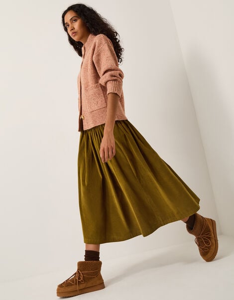 Jenny Corduroy Midi Skirt, Green (CHARTREUSE), large