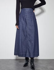 Harper A-Line Denim Maxi Skirt, Blue (INDIGO), large