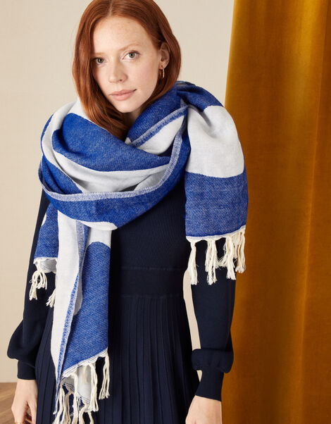 Colour Block Jacquard Blanket Scarf, , large