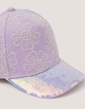 Floral Embroidered Sequin Cap, Purple (LILAC), large