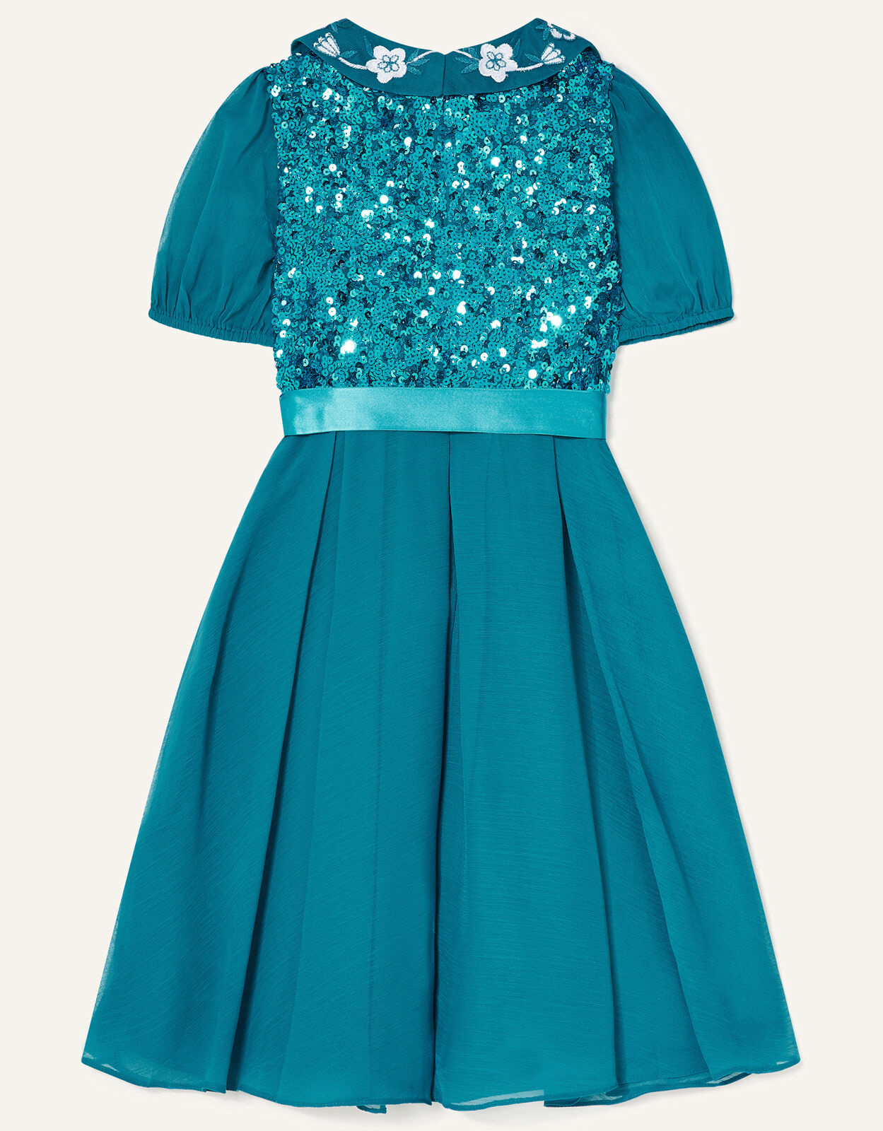 Gigi Embroidered Collar Sequin Dress Teal Girls Dresses