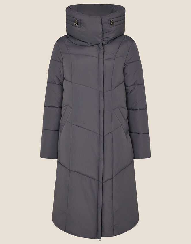 Longline Hooded Padded Coat, Grey (CHARCOAL), large