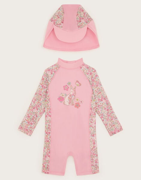 Baby Bunny UPF 50+ Long Sleeve Swimsuit and Sun Hat Set, Pink (PINK), large