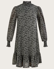 Smock High Neck Paisley Jersey Dress, Black (BLACK), large