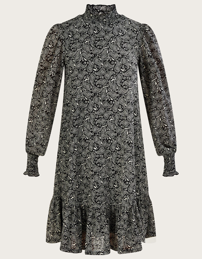 Smock High Neck Paisley Jersey Dress, Black (BLACK), large