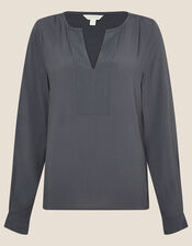 V-Neck Long Sleeve Top, Blue (PETROL), large
