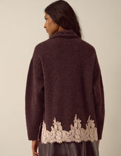 Lana Lace Funnel Neck Jumper, Brown (CHOCOLATE), large
