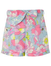 Octavia Floral Shorts in Linen and Organic Cotton, Blue (BLUE), large