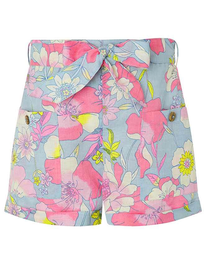 Octavia Floral Shorts in Linen and Organic Cotton, Blue (BLUE), large