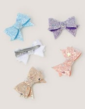 5-Pack Glitter Bow Hair Clips, , large