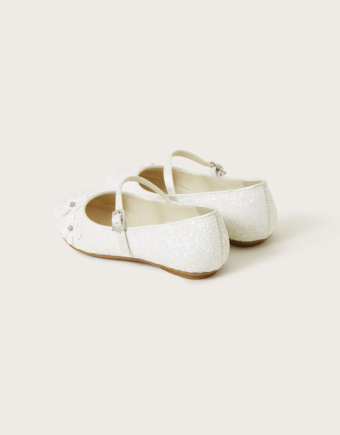 Sequin Flower Glitter Ballerina Flats, Ivory (IVORY), large