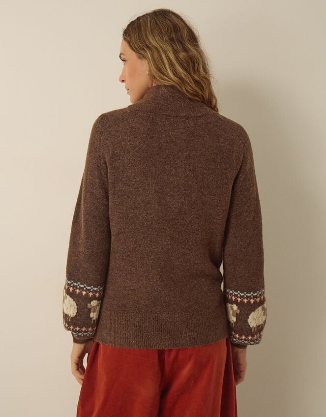 Shona Half Zip Sheep Jumper, Brown (CHOCOLATE), large