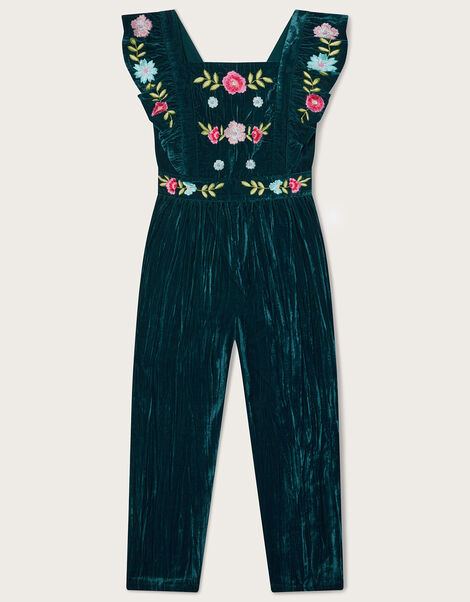 Boutique Embroidered Dungarees, Teal (TEAL), large