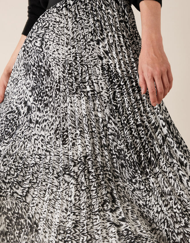 Animal Print Pleated Midi Skirt, Black (BLACK), large