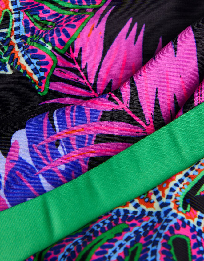 Tropical Print Bralette Bikini Set, Black (BLACK), large