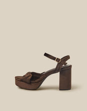 Nola Twist Knot Velvet Platform Heels, Brown (CHOCOLATE), large