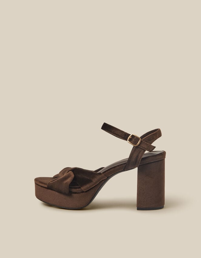 Nola Twist Knot Velvet Platform Heels, Brown (CHOCOLATE), large