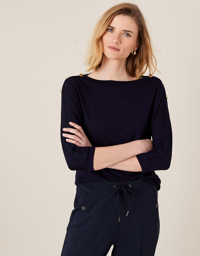 Pryla Long Sleeve Top with LENZING™ ECOVERO™, Blue (NAVY), large