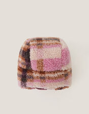 Borg Check Trapper Hat, Pink (PINK), large
