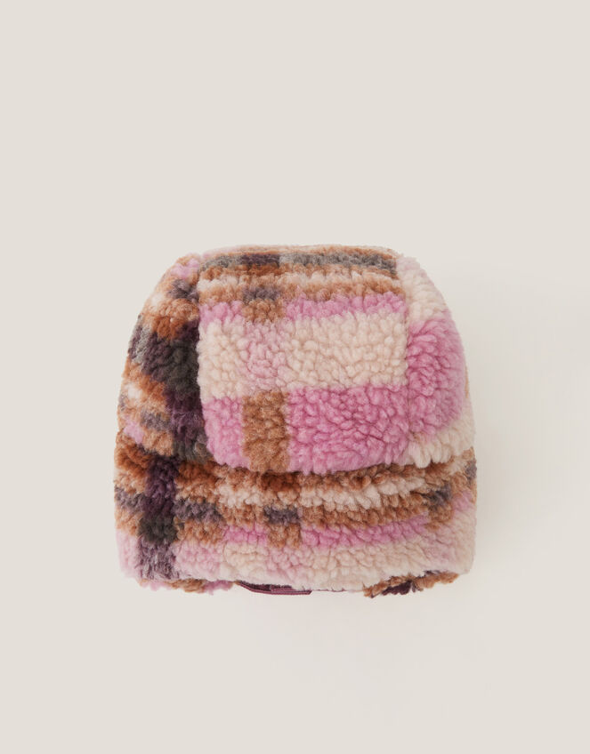 Borg Check Trapper Hat, Pink (PINK), large