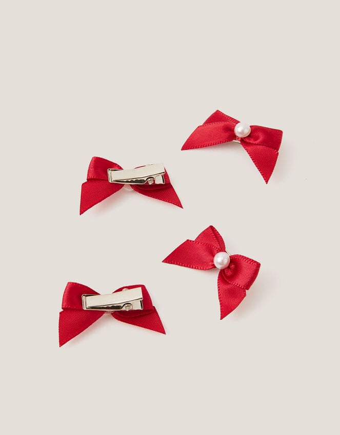 4-Pack Mini Bow Hair Clips, Red (RED), large