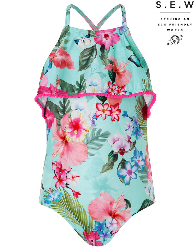 Fergie Floral Swimsuit with Recycled Polyester, Blue (TURQUOISE), large